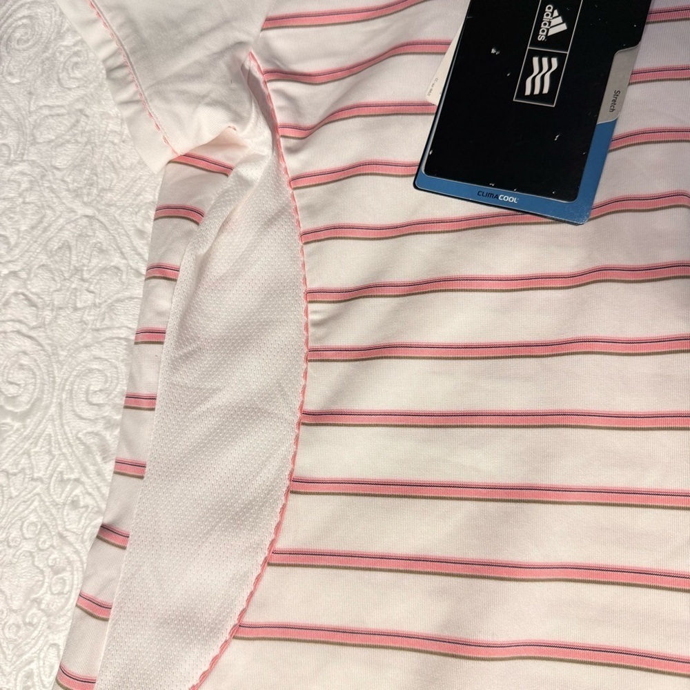 Adidas Women’s ClimaCool Golf Polo Shirt Size M White Pink Striped New with Tags - Picture 6 of 10